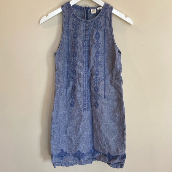 ARTISAN NY Sleeveless Shift Dress 100% Linen Embroidered Chambray Women's Size 0 - Picture 1 of 6